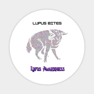 Lupus Bites!  Lupus wolf comprised of Lupus symptoms WordArt. Magnet